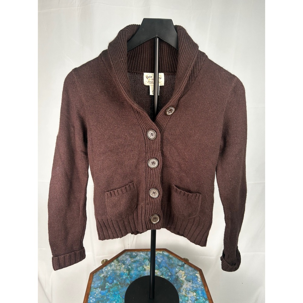 Polo Jeans Ralph Lauren Brown Shawl Collar Button Cardigan Sweater Size S